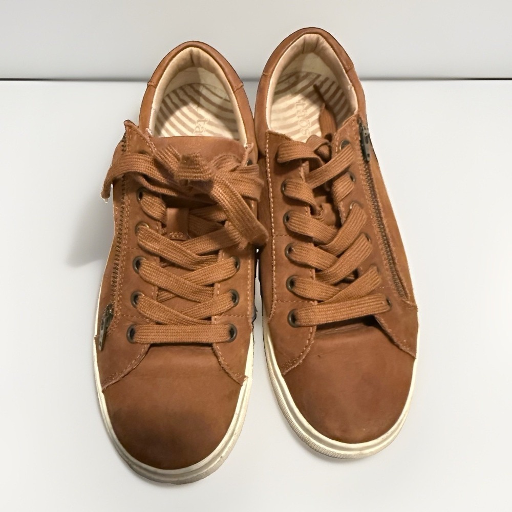 Taos Z-Soul Canvas Sneakers Brown Low Top Side Zip Lace Up Womens US 9